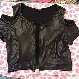 Womens zipper up open shoulder shirt